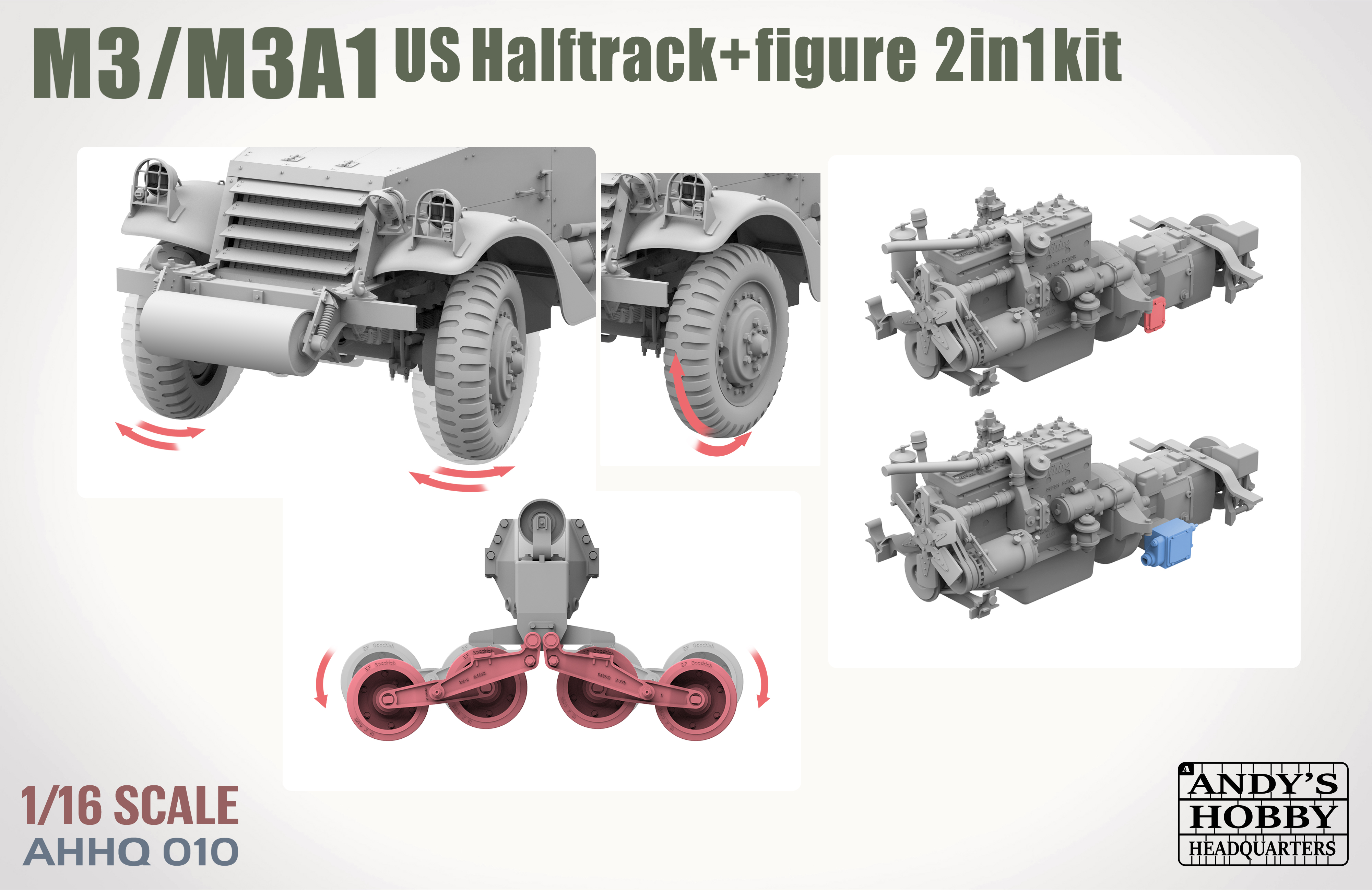 M3 / M3A1 U.S. Halftrack 2 in 1 Kit 1/16 M3 / M3A1 U.S. Halftrack 2 in 1 Kit 1/16