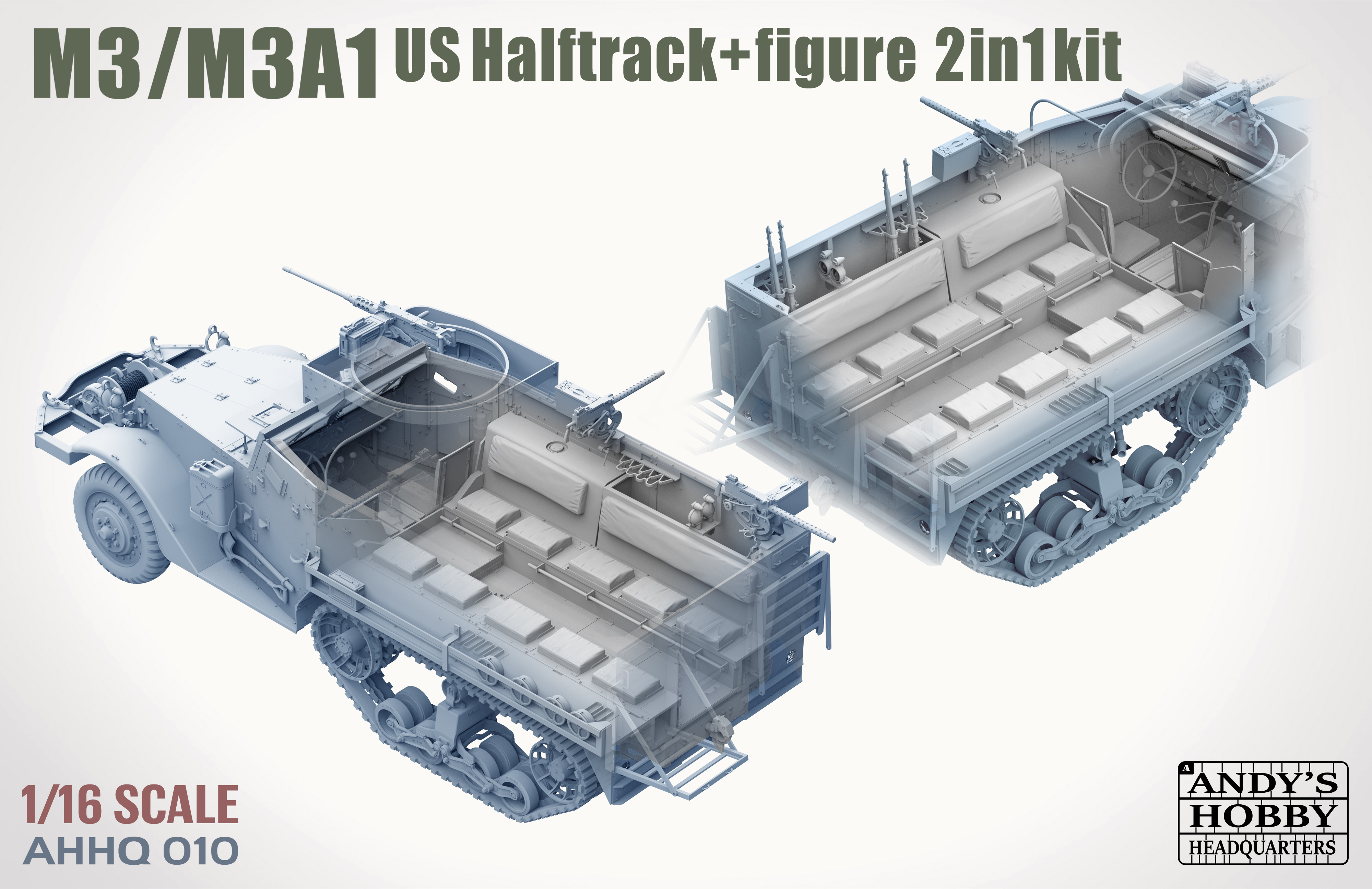 M3 / M3A1 U.S. Halftrack 2 in 1 Kit 1/16 M3 / M3A1 U.S. Halftrack 2 in 1 Kit 1/16