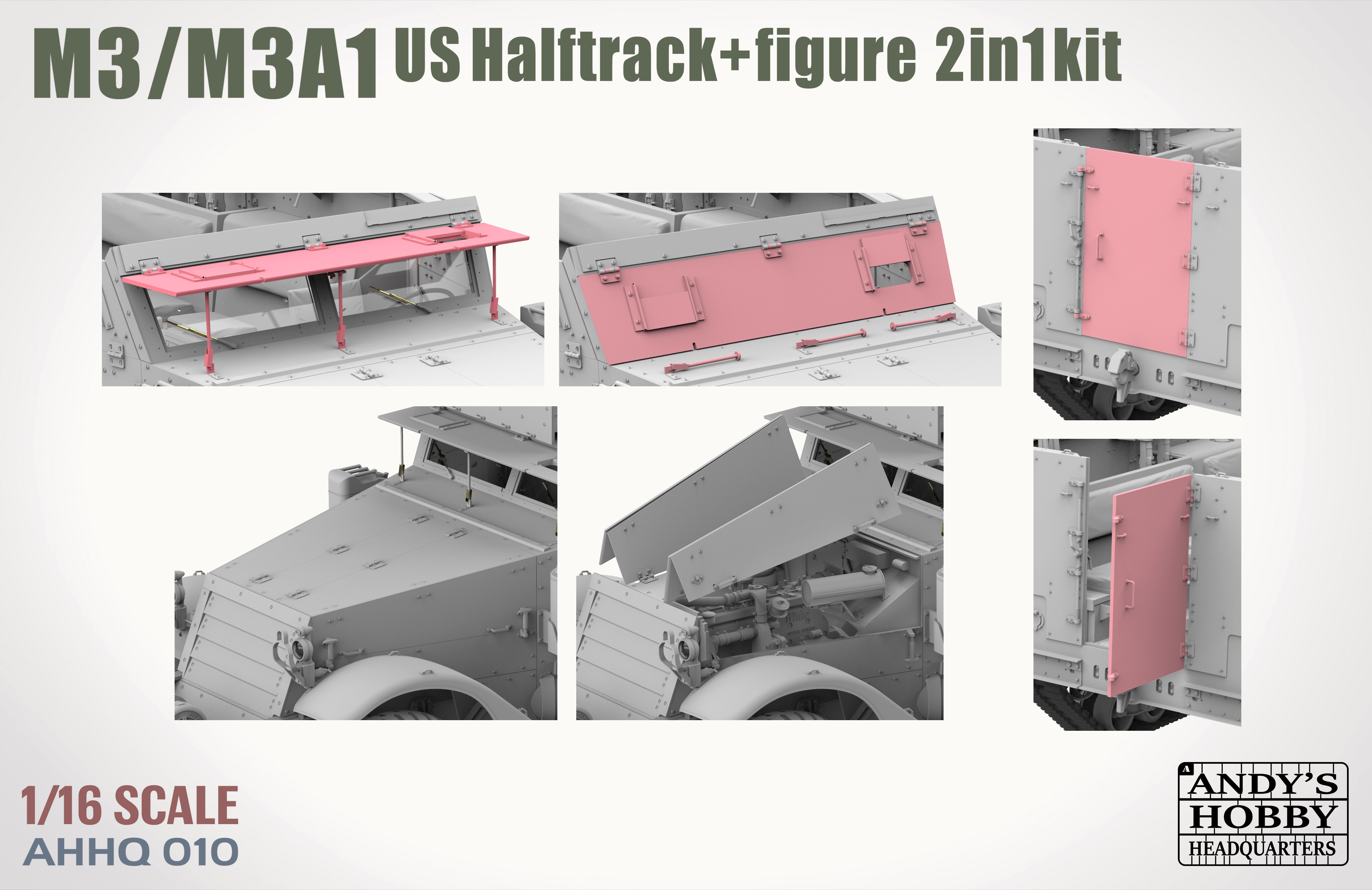 M3 / M3A1 U.S. Halftrack 2 in 1 Kit 1/16 M3 / M3A1 U.S. Halftrack 2 in 1 Kit 1/16