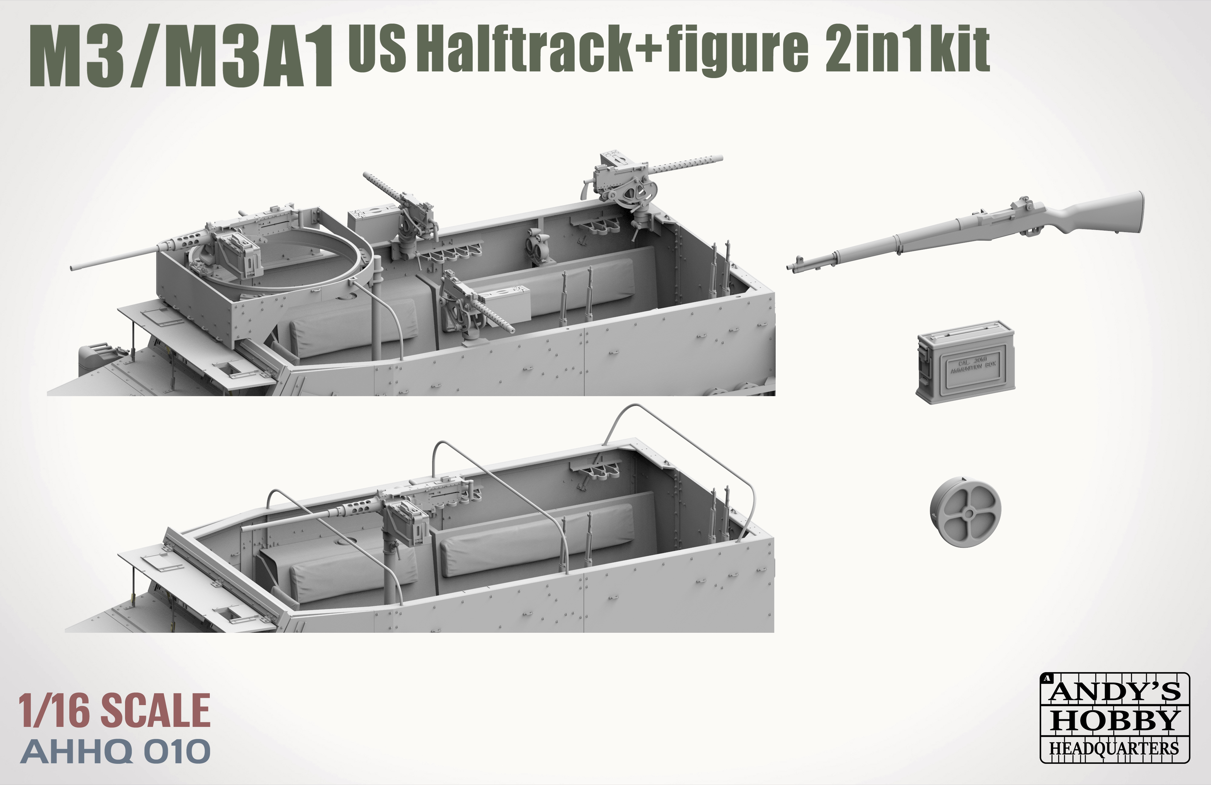 M3 / M3A1 U.S. Halftrack 2 in 1 Kit 1/16 M3 / M3A1 U.S. Halftrack 2 in 1 Kit 1/16