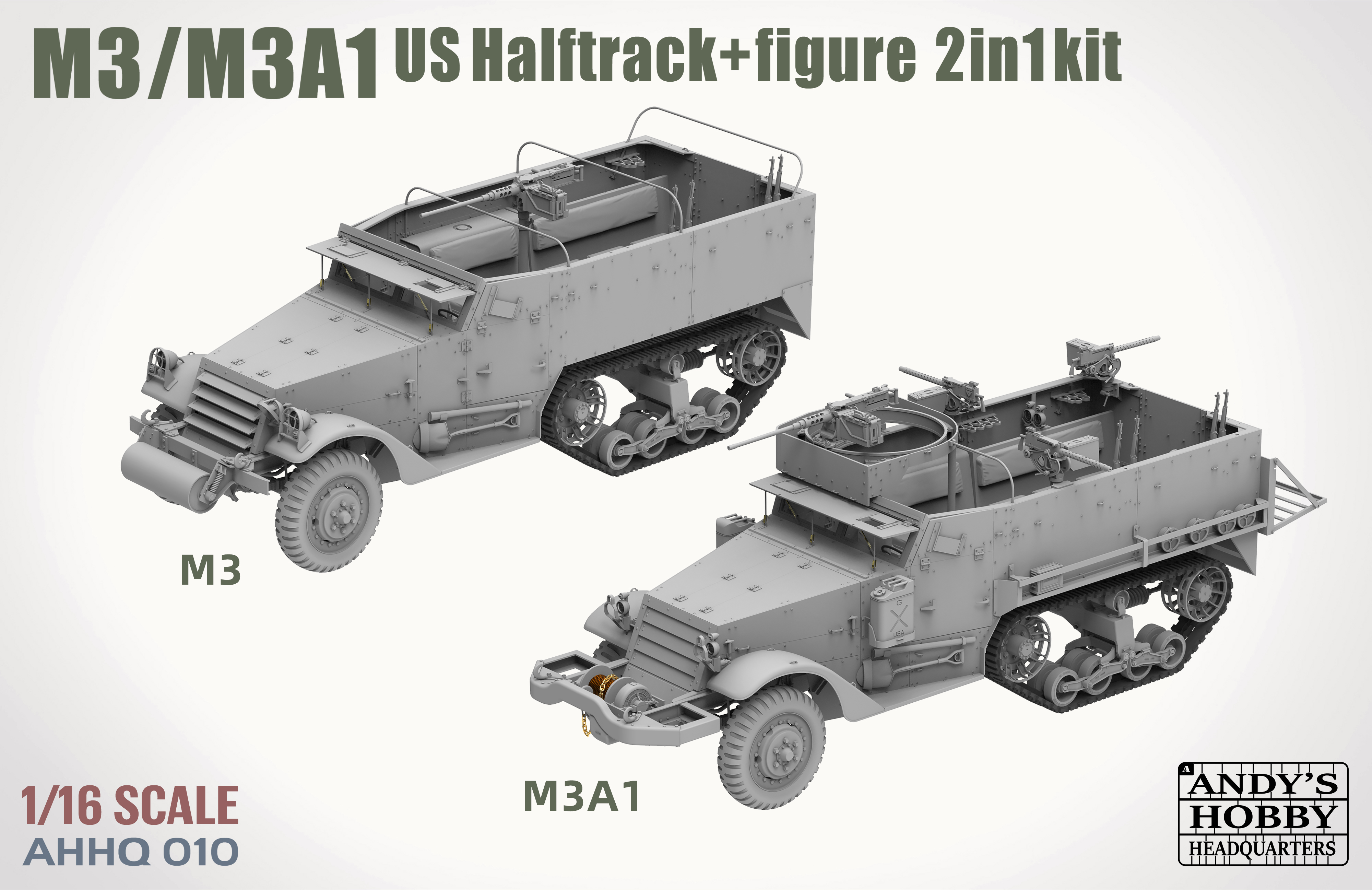 M3 / M3A1 U.S. Halftrack 2 in 1 Kit 1/16 M3 / M3A1 U.S. Halftrack 2 in 1 Kit 1/16