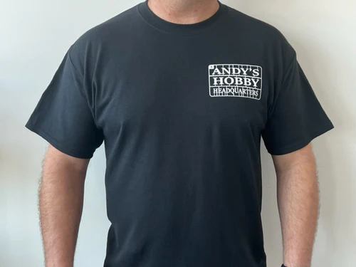 Size XL - Official Andy's Hobby Headquarters "You can't Buy Happiness but you can buy Models" T-Shirt - Black