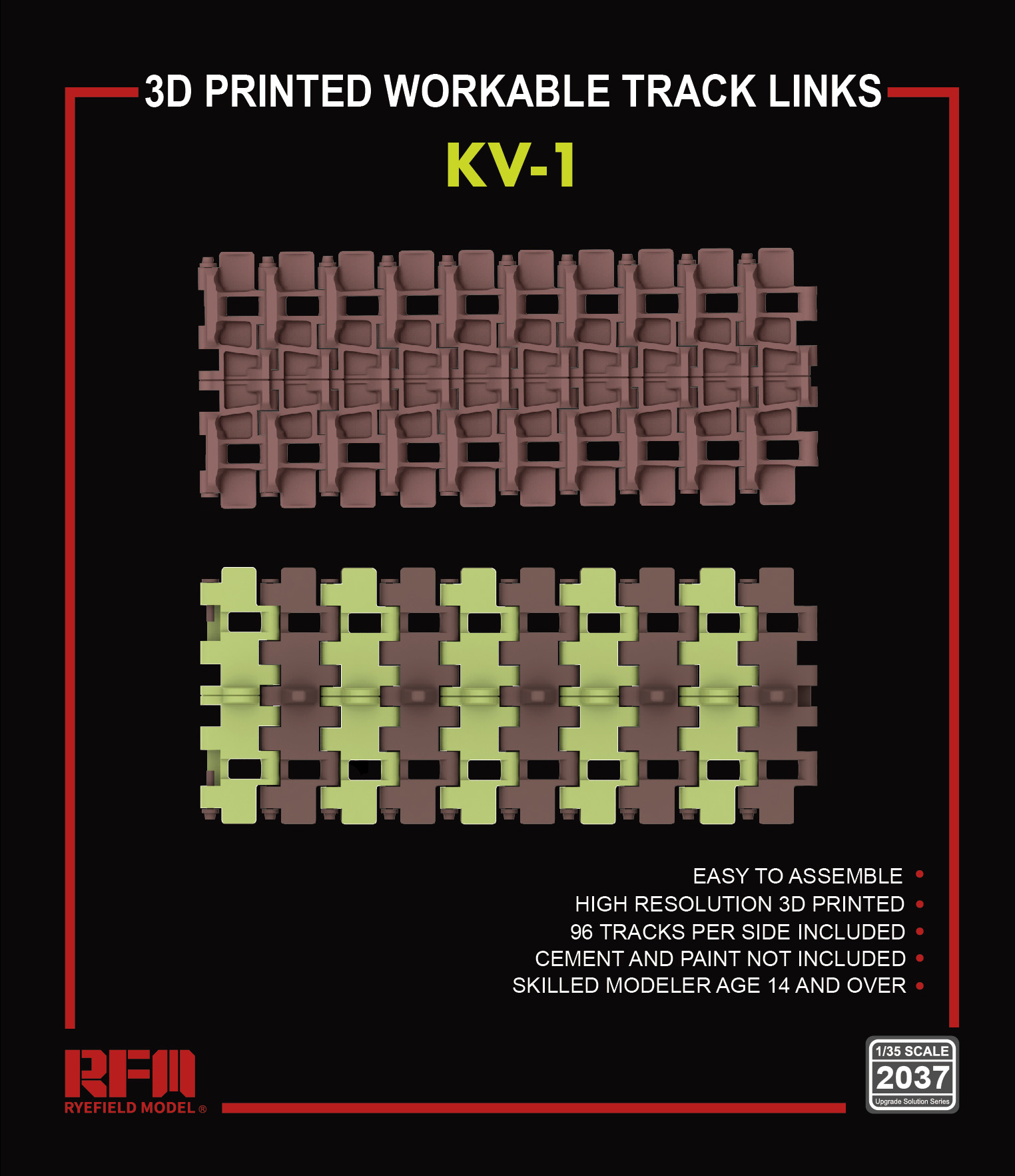 3D printed Workable track links for KV-1