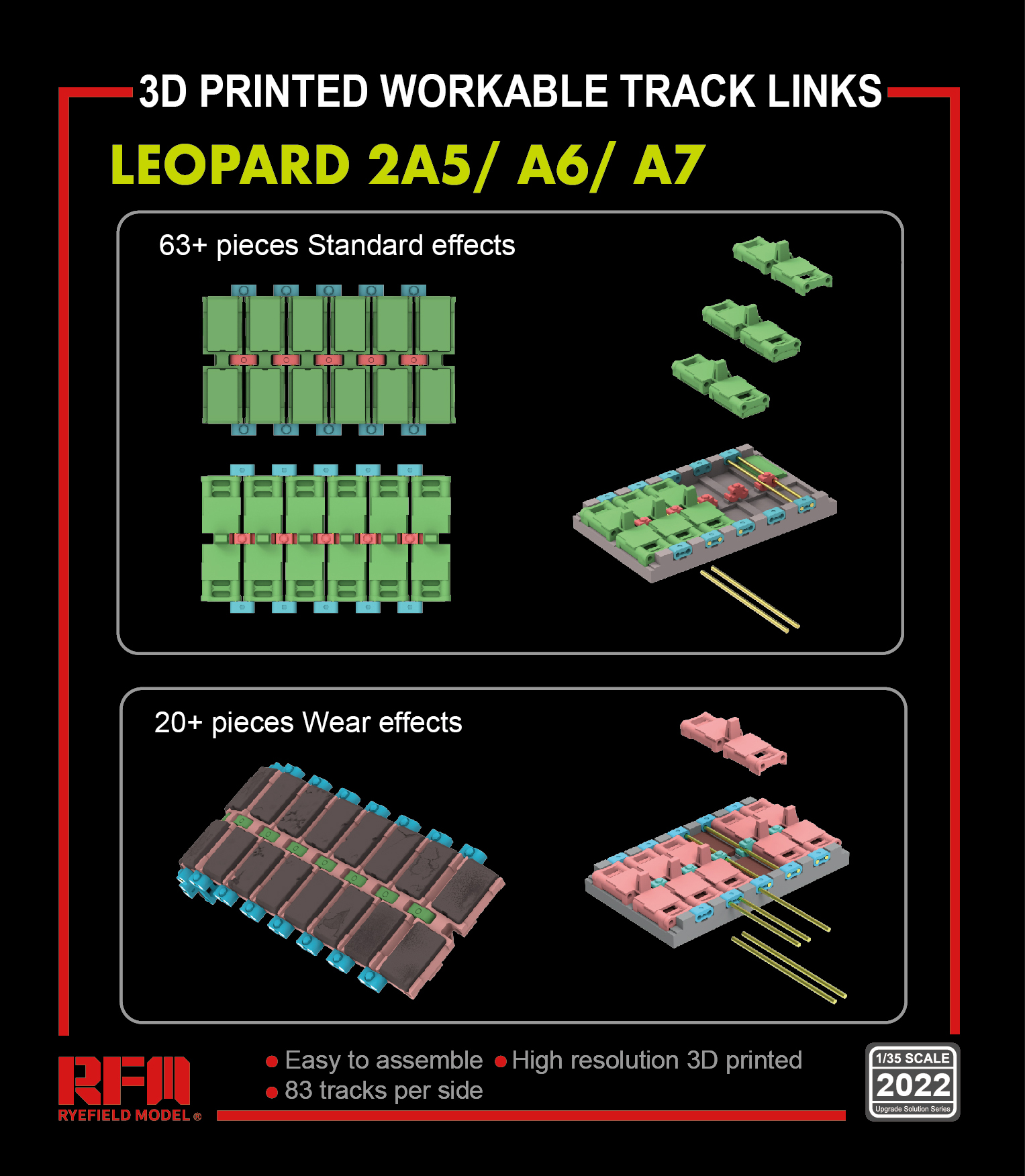 Leopard 2A5/A6/A7 workable tracks (3D printed)