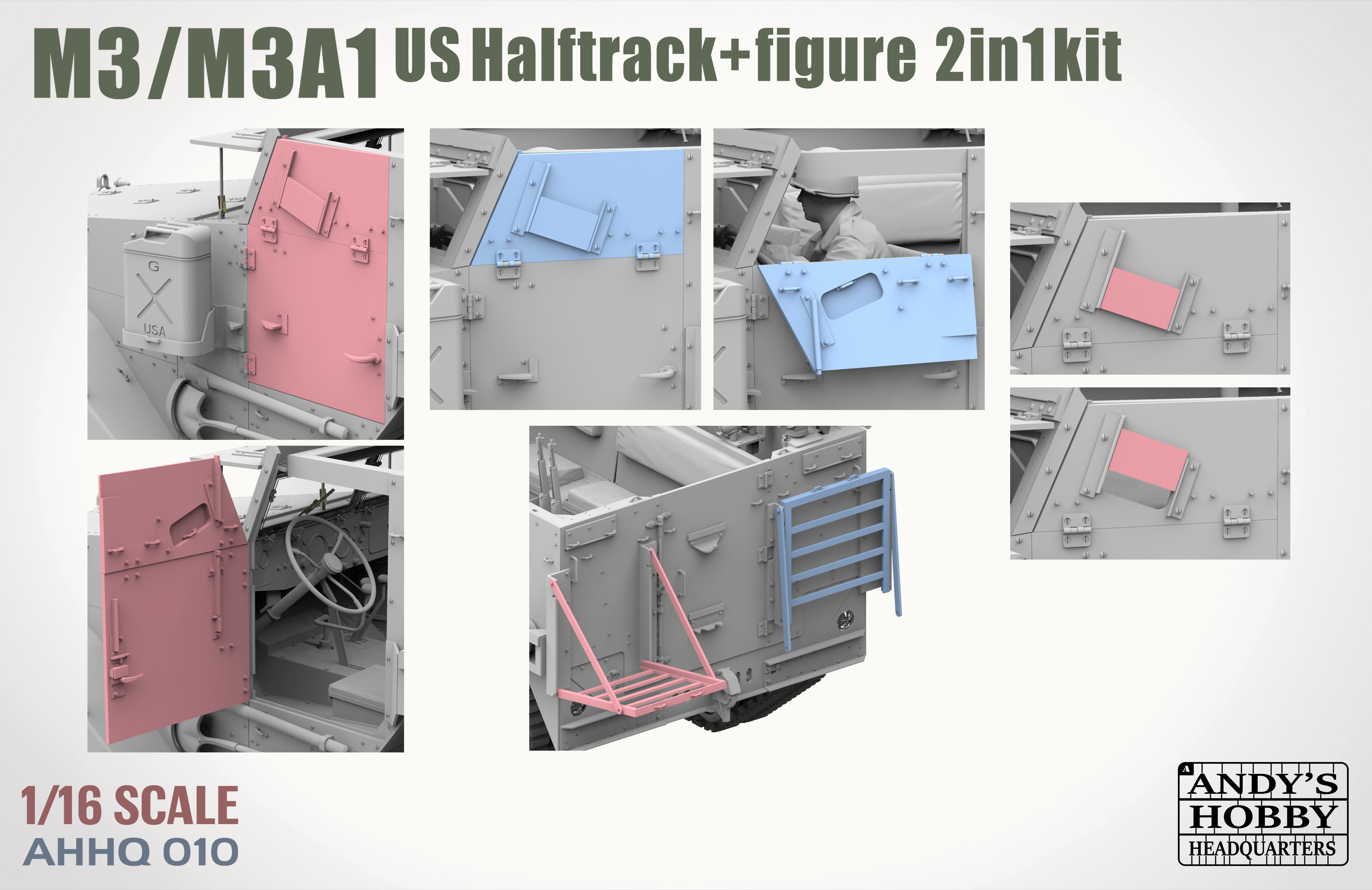 M3 / M3A1 U.S. Halftrack 2 in 1 Kit 1/16 M3 / M3A1 U.S. Halftrack 2 in 1 Kit 1/16